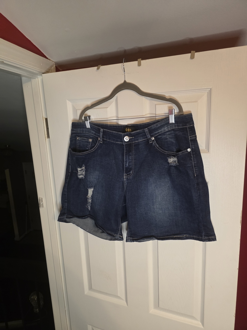 Dark Indigo Distressed Jean Shorts for Women